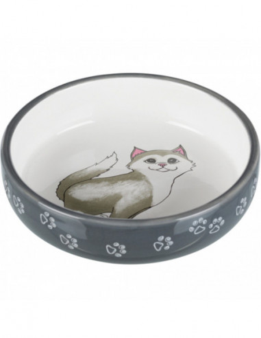 Keramikskål för kortnosiga katter, 0.3 l/ø 15 cm, grå
