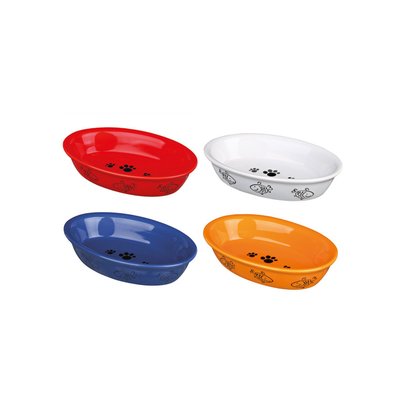 Keramikskål katt, oval, 0.2 l/15-10 cm bl. färger
