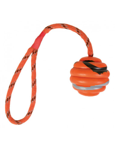 Leksak Gummiboll på rep vågig Orange/Svart 6/30 cm